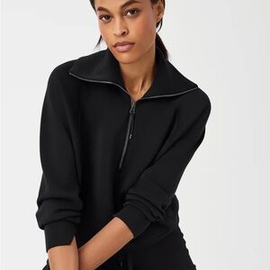 SPANX Black Mock Neck Long Sleeve Zippered Sweatshirt